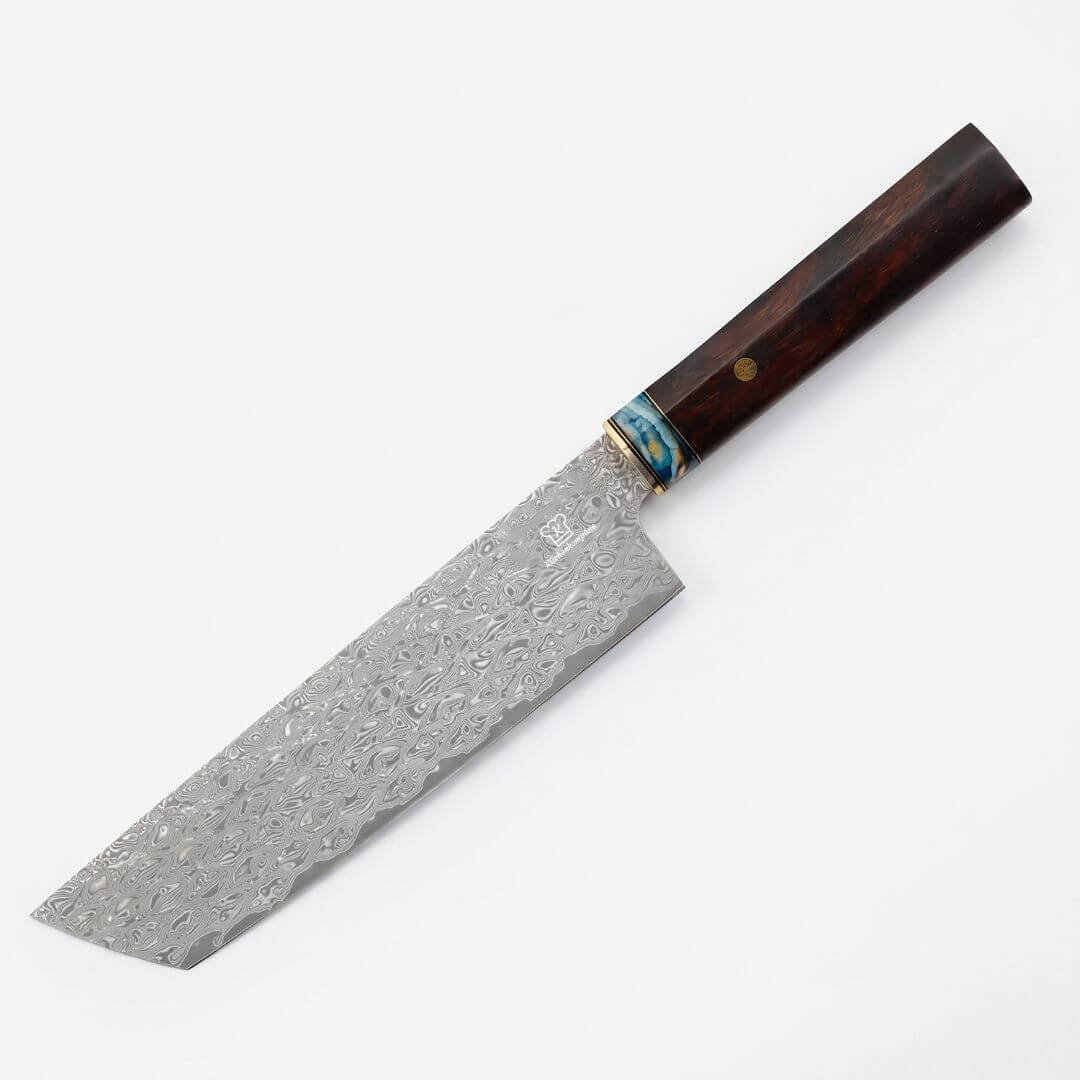 Cuchillo Nakiri Apex Damasco - Mango de Madera y Resina Azul