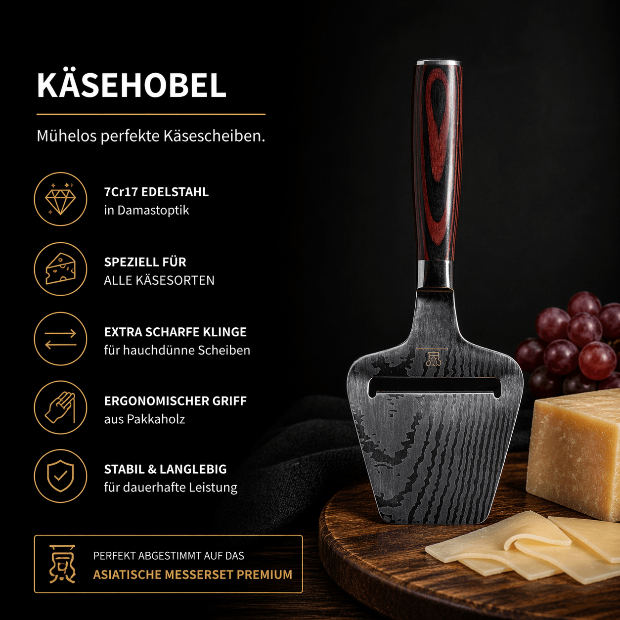 Juego de cuchillo y rebanador de queso Apex Trio