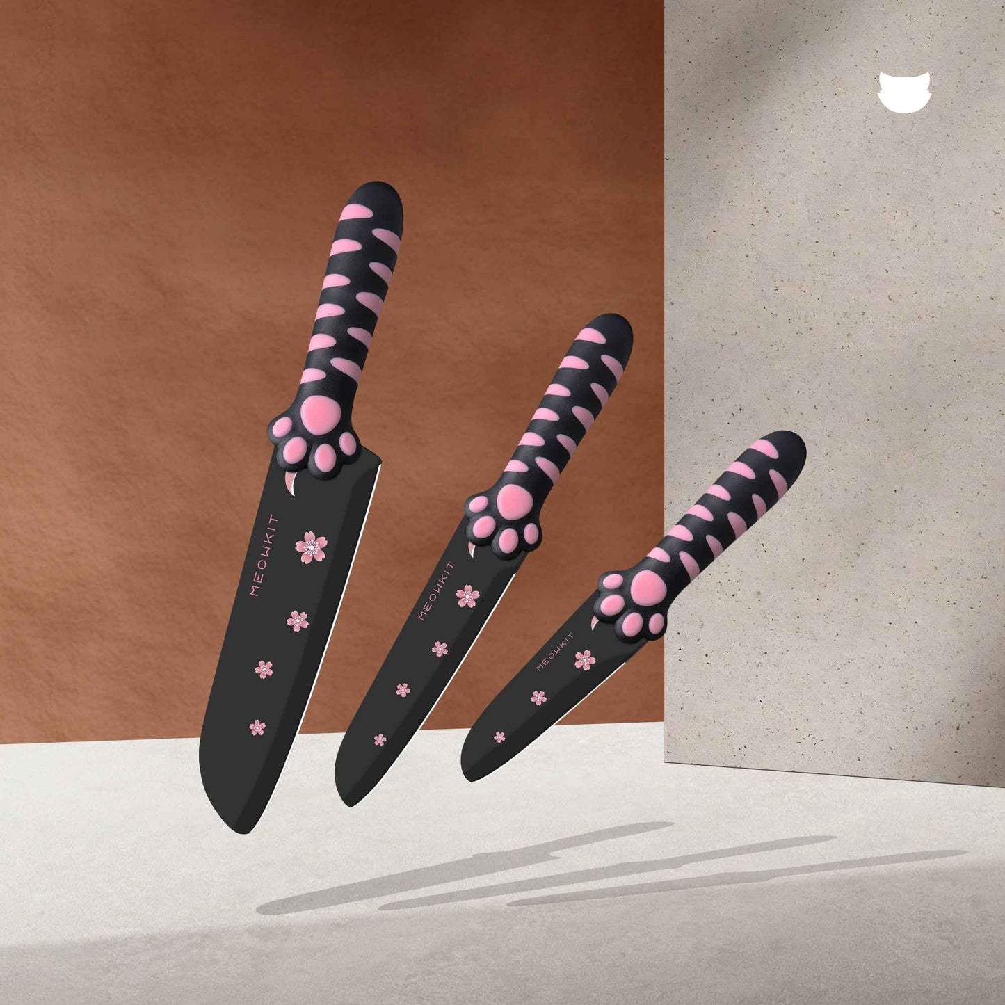 Juego de Cuchillos Meowkit de 3 Piezas sin Bloque Desmontable – Hojas con Revestimiento Antiadherente