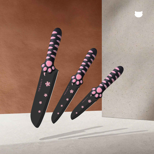 Juego de Cuchillos Meowkit de 3 Piezas sin Bloque Desmontable – Hojas con Revestimiento Antiadherente