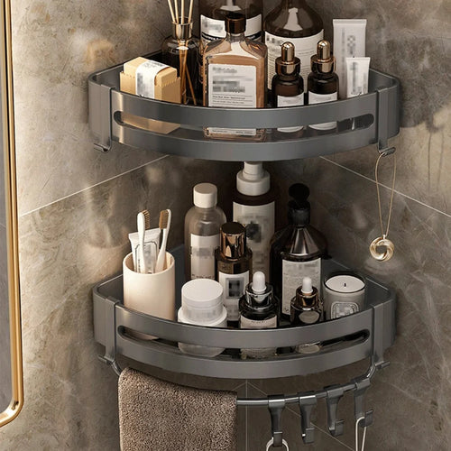 Estantería de baño de aluminio con ganchos – set de 2