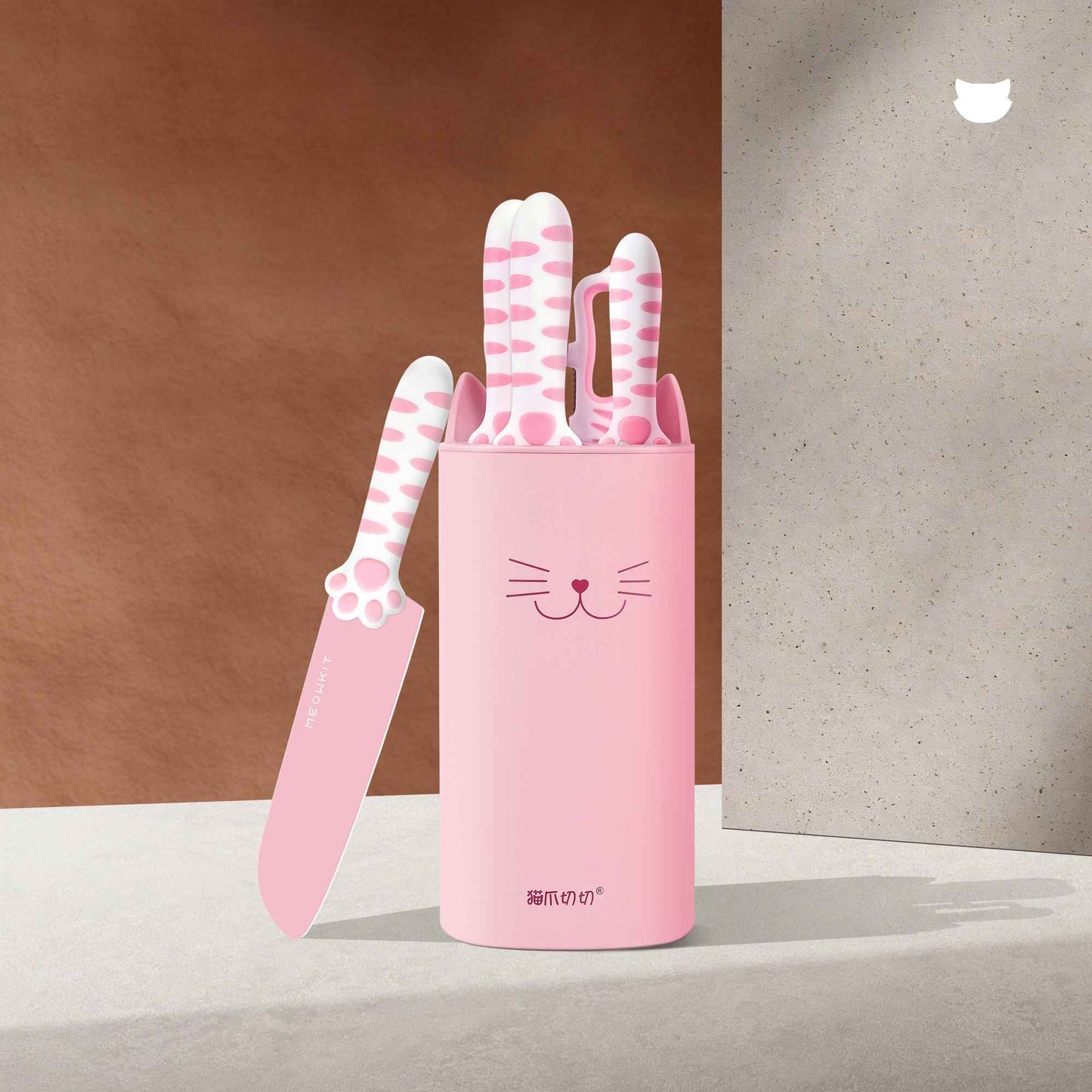 Juego de Cuchillos Rosa Sakura Meowkit – Juego de 5 cuchillos con bloque desmontable