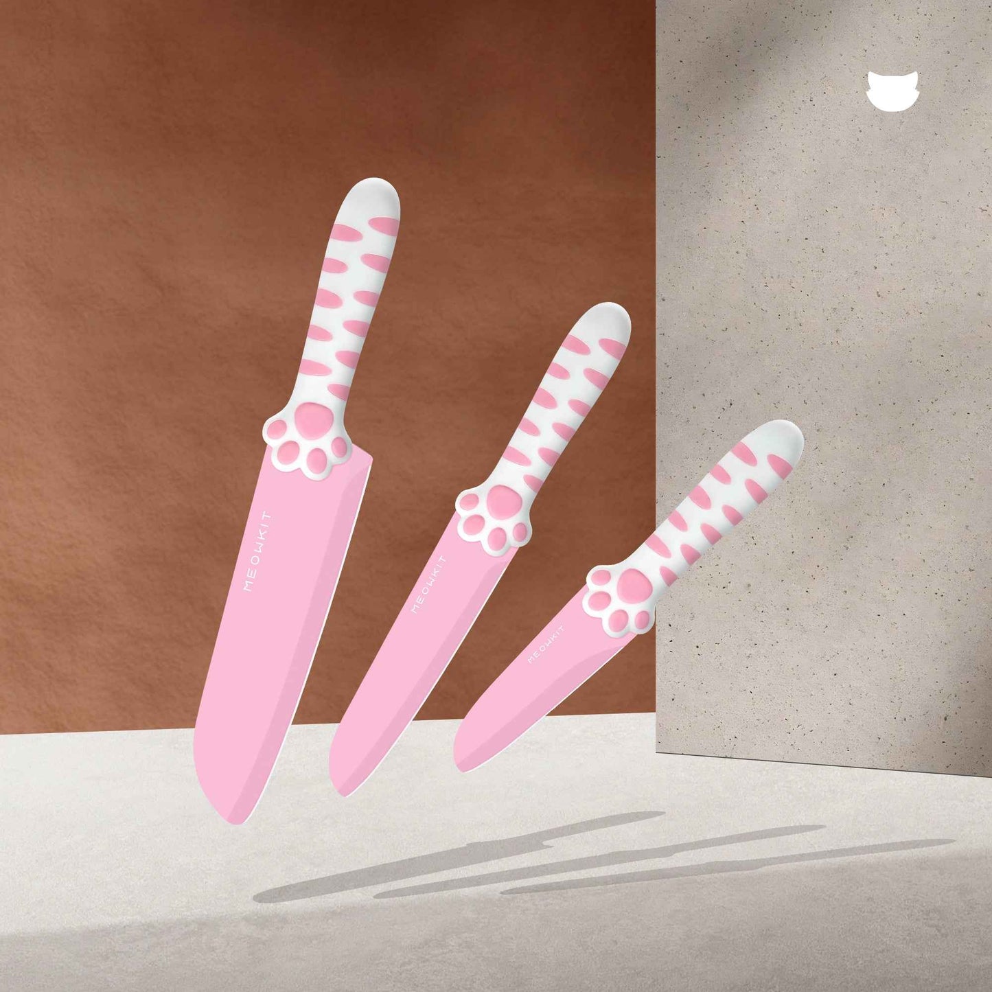 Juego de Cuchillos Meowkit de 3 Piezas sin Bloque Desmontable – Hojas con Revestimiento Antiadherente