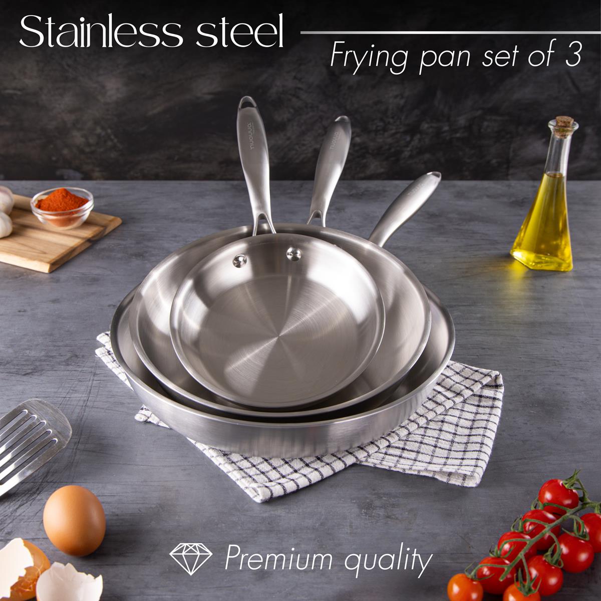 Set de 3 Sartenes de Acero Inoxidable - 18, 26 y 30 cm
