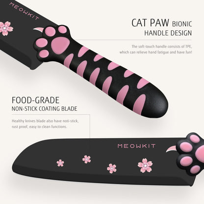 Juego de Cuchillos Meowkit de 3 Piezas sin Bloque Desmontable – Hojas con Revestimiento Antiadherente