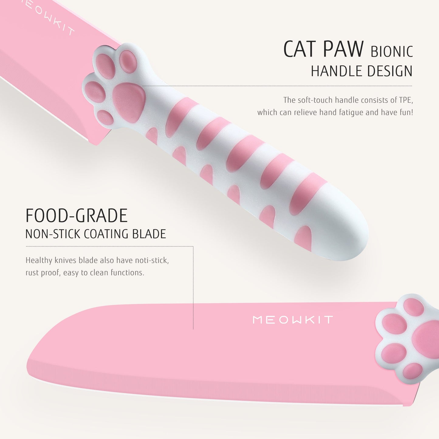 Juego de Cuchillos Meowkit de 3 Piezas sin Bloque Desmontable – Hojas con Revestimiento Antiadherente