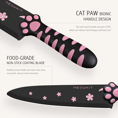Juego de Cuchillos Meowkit de 5 Piezas – Preparación de Cocina sin Esfuerzo con Cuchillas Antiadherentes