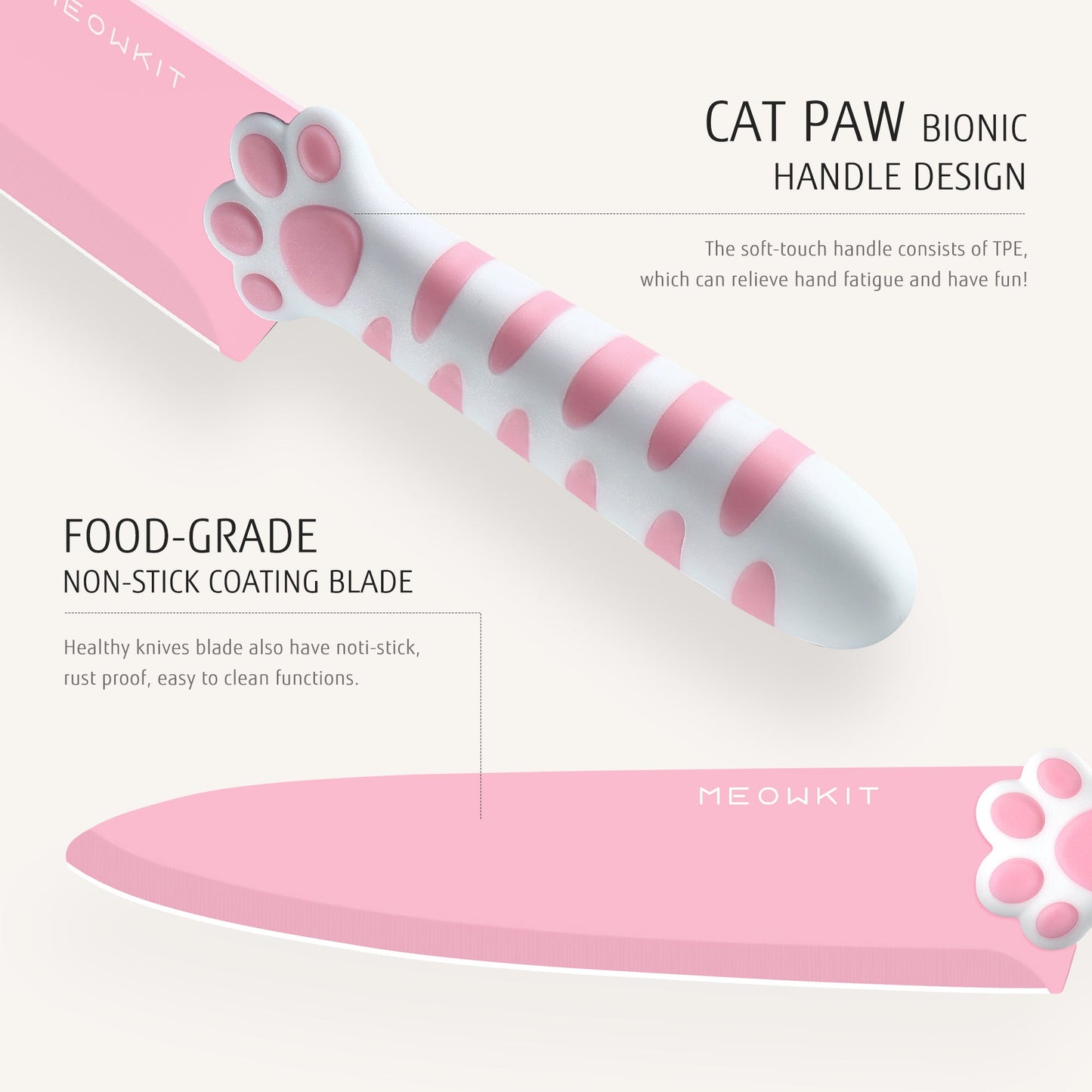 Juego de Cuchillos Meowkit de 5 Piezas – Preparación de Cocina sin Esfuerzo con Cuchillas Antiadherentes