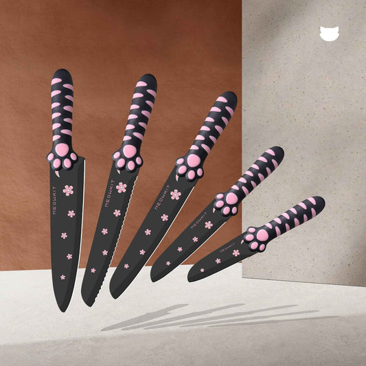 Juego de Cuchillos Meowkit de 5 Piezas – Preparación de Cocina sin Esfuerzo con Cuchillas Antiadherentes