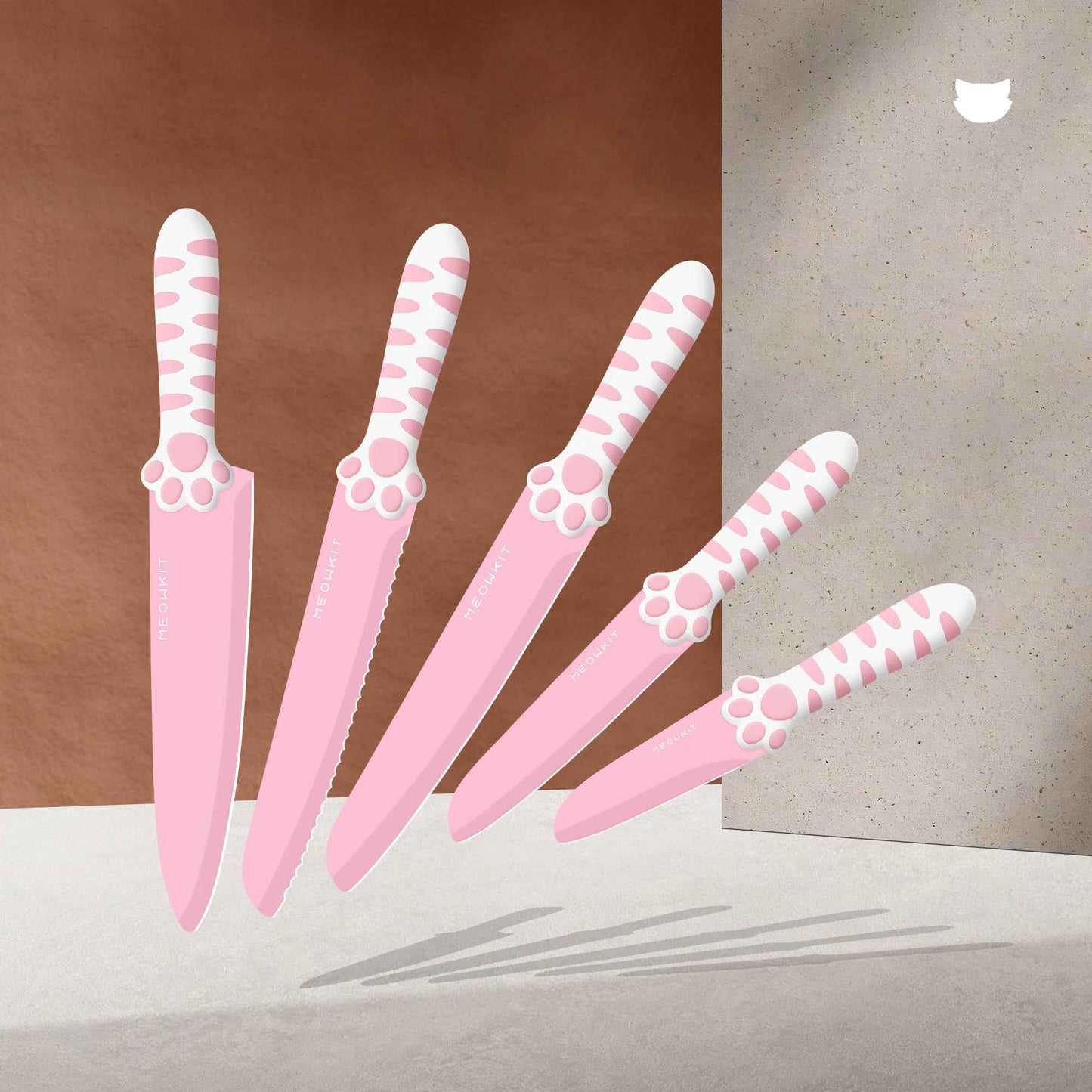 Juego de Cuchillos Meowkit de 5 Piezas – Preparación de Cocina sin Esfuerzo con Cuchillas Antiadherentes