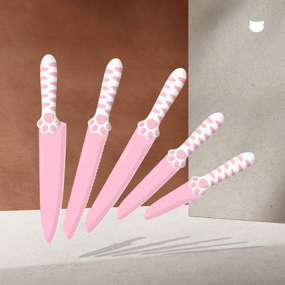 Juego de Cuchillos Meowkit de 5 Piezas – Preparación de Cocina sin Esfuerzo con Cuchillas Antiadherentes