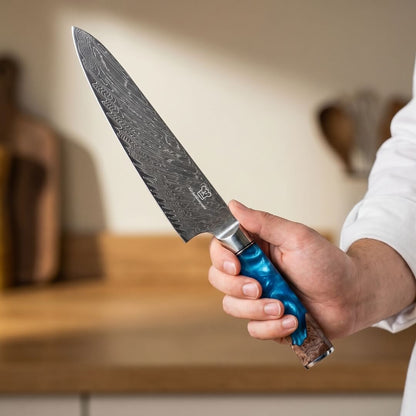 Set de Cuchillos Damasco Apex con Mango de Resina Azul