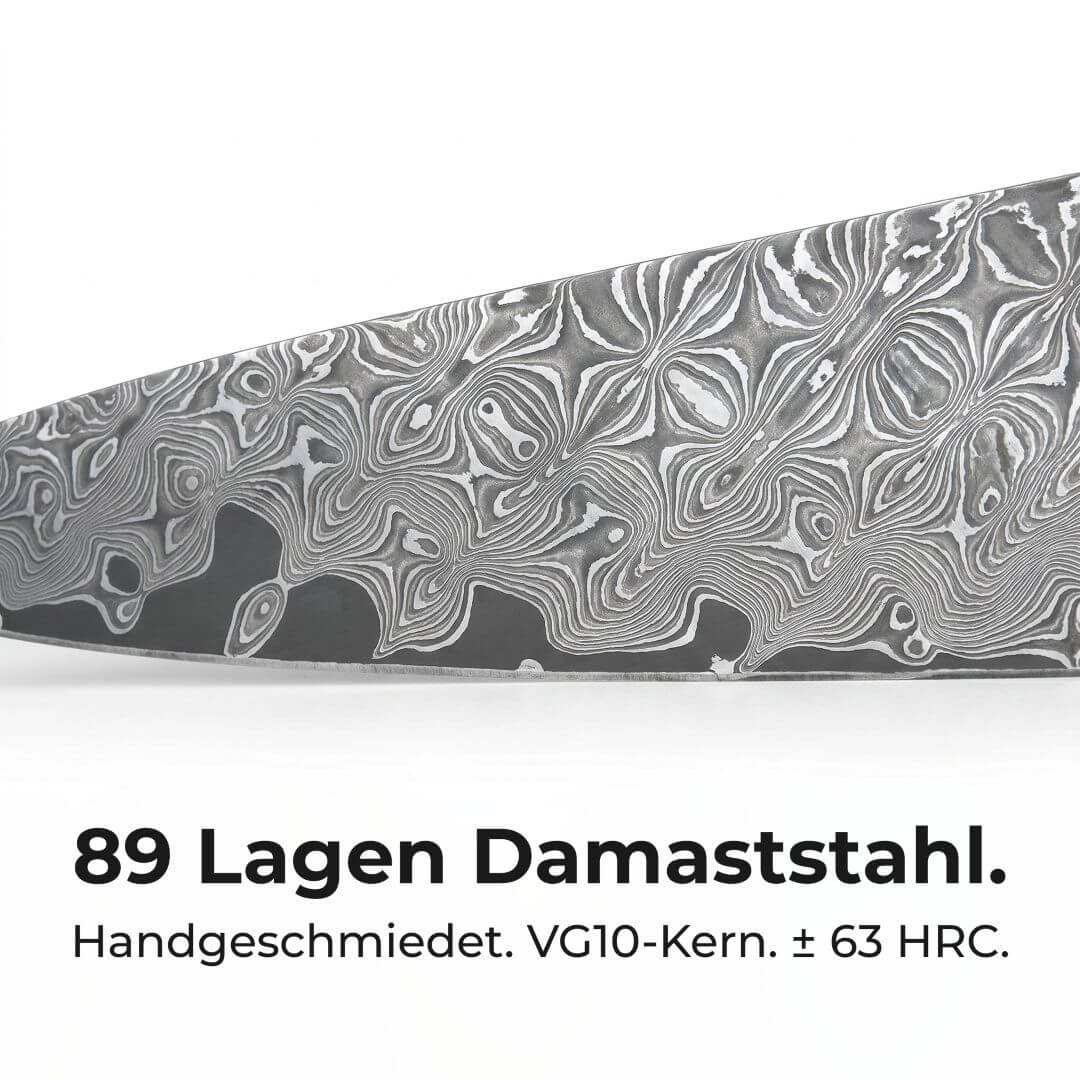 Cuchillo de Chef Apex Damascus - Mango de Madera y Resina Azul