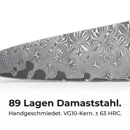 Cuchillo de Chef Apex Damascus - Mango de Madera y Resina Azul