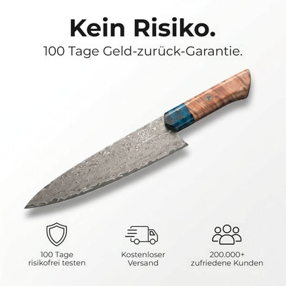 Cuchillo de chef Apex Damascus - Mango de resina azul