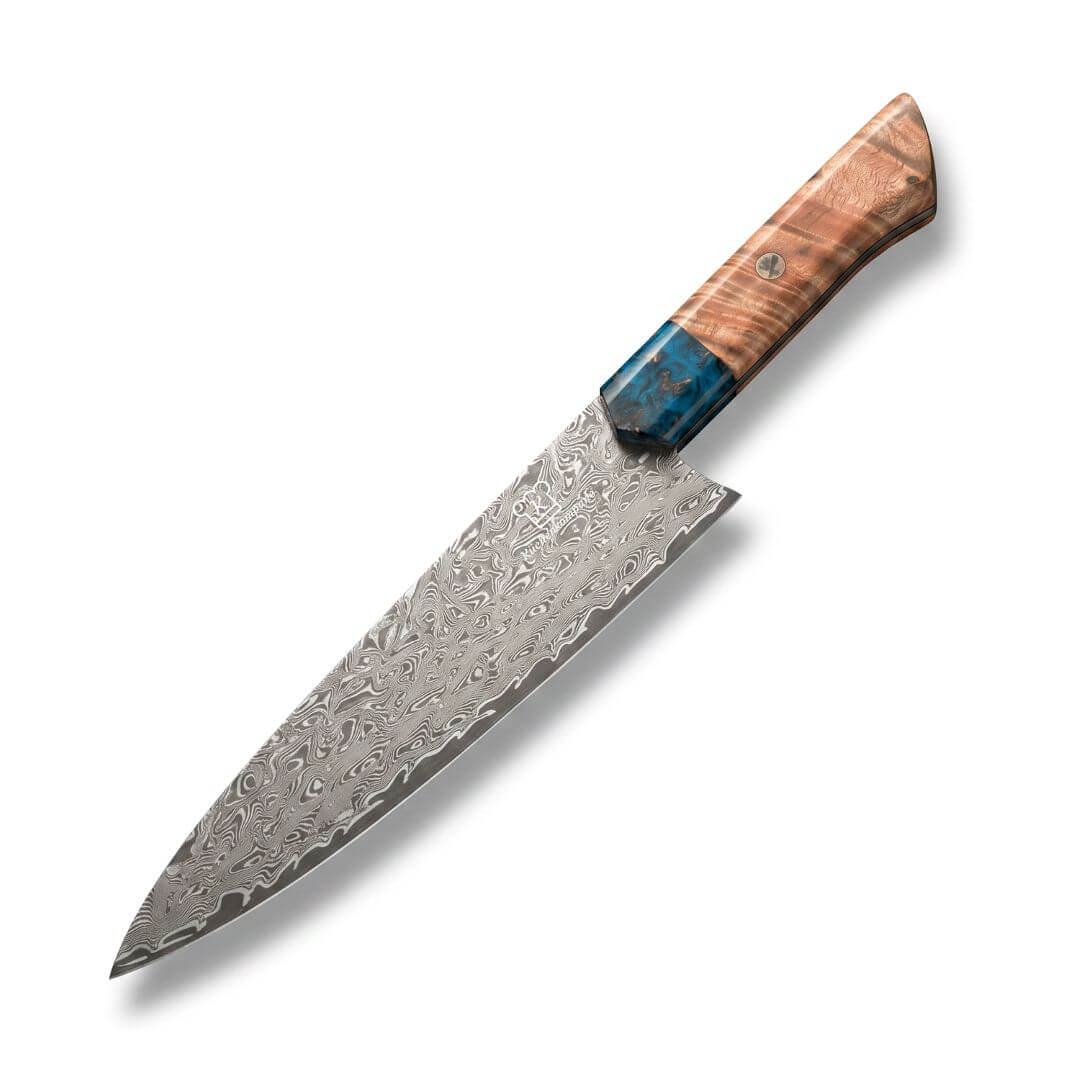 Cuchillo de chef Apex Damascus - Mango de resina azul