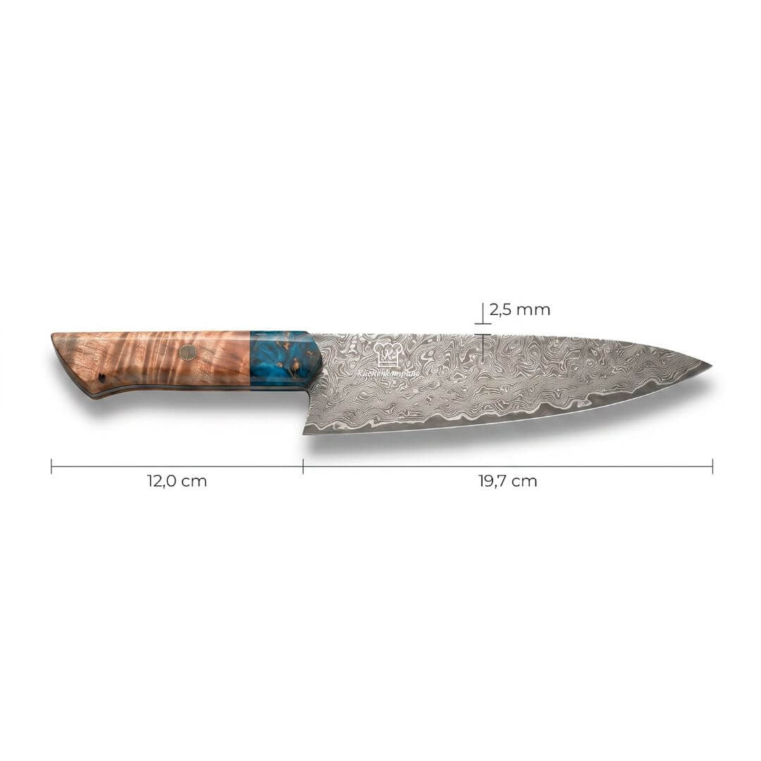 Cuchillo de chef Apex Damascus - Mango de resina azul