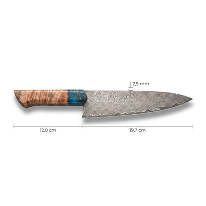 Cuchillo de chef Apex Damascus - Mango de resina azul