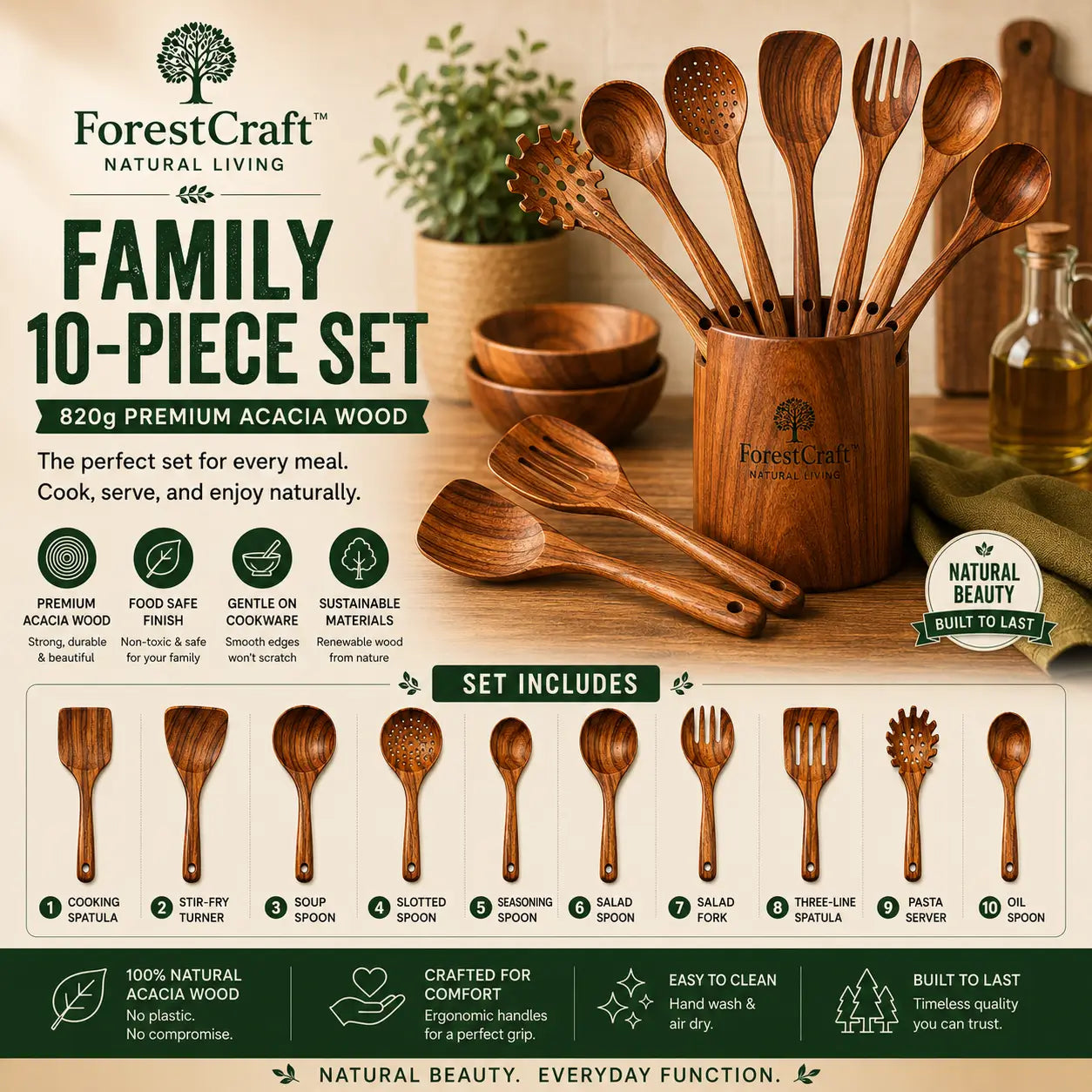 Juegos de utensilios de hoja pequeña Apex Acacia