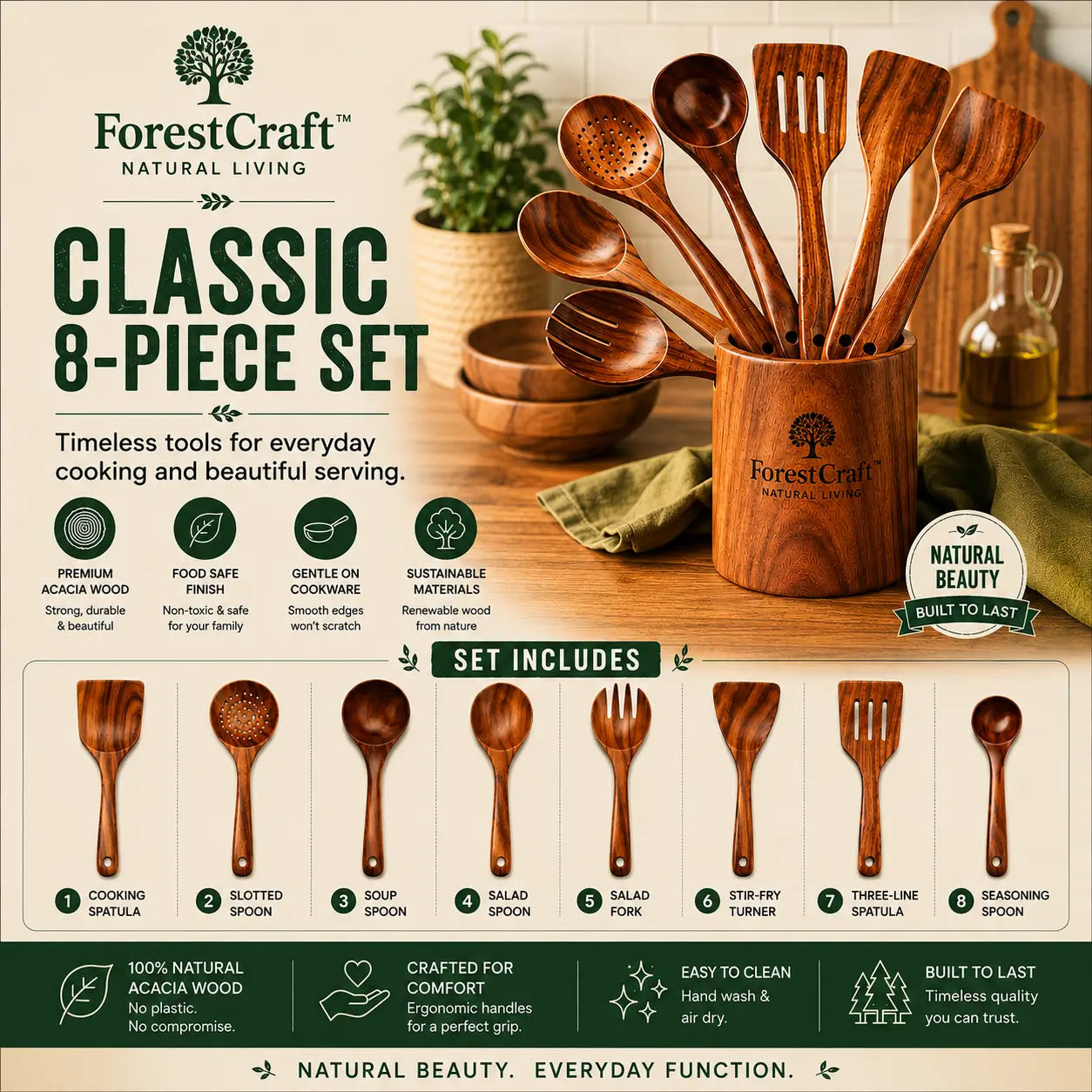 Juegos de utensilios de hoja pequeña Apex Acacia