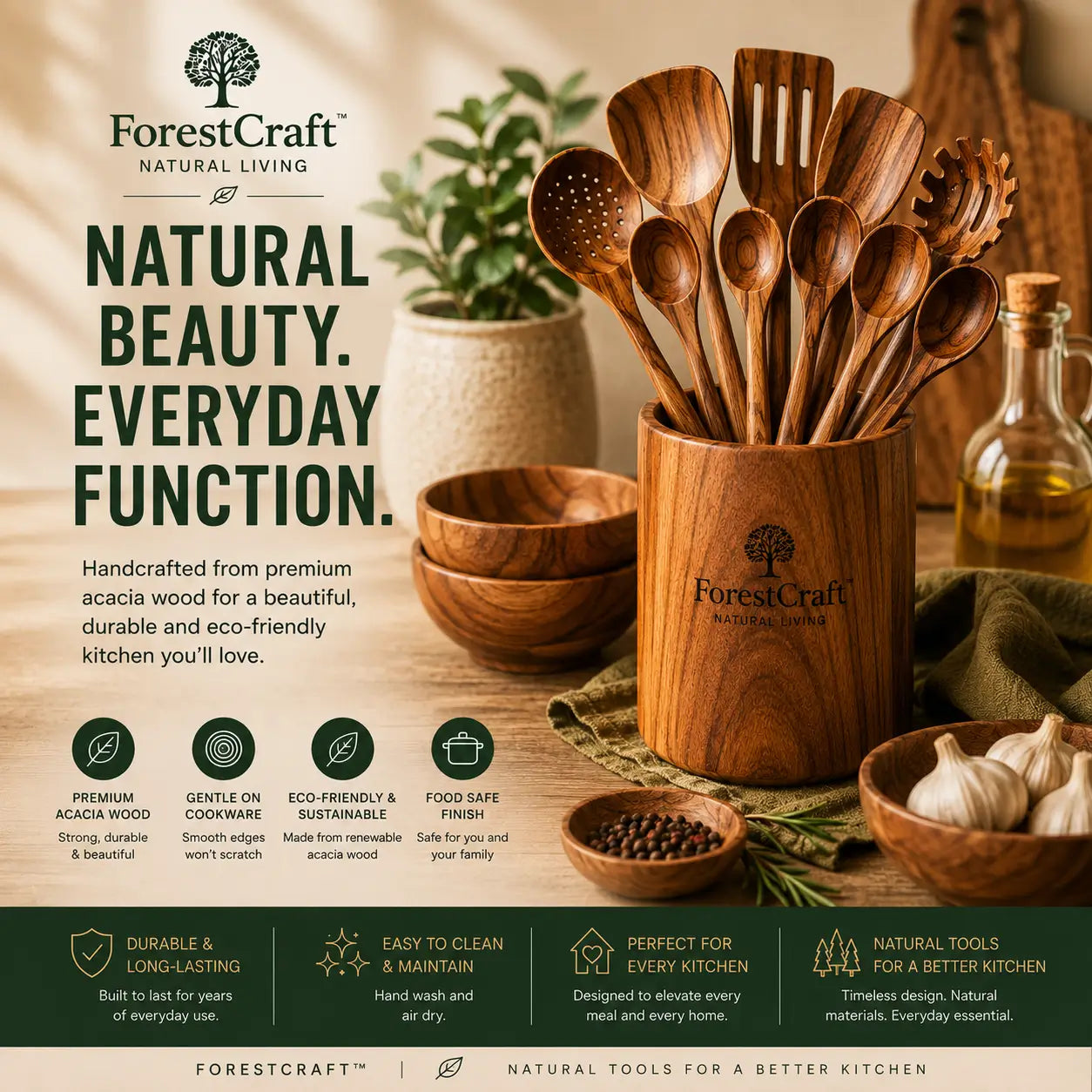 Juegos de utensilios de hoja pequeña Apex Acacia