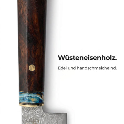 Cuchillo Nakiri Apex Damasco - Mango de Madera y Resina Azul