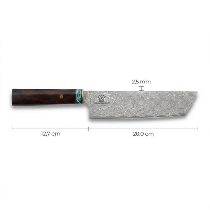 Cuchillo Nakiri Apex Damasco - Mango de Madera y Resina Azul