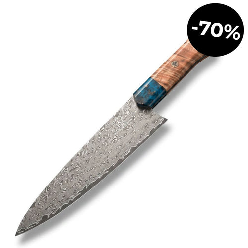 Cuchillo de chef Apex Damascus - Mango de resina azul