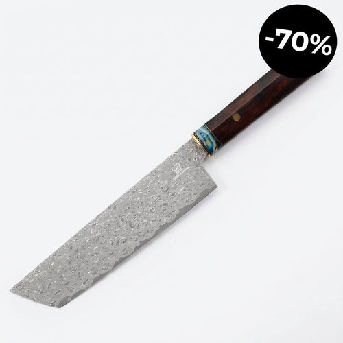 Cuchillo Nakiri Apex Damasco - Mango de Madera y Resina Azul