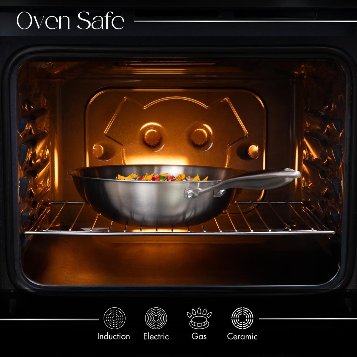 Wok Antiadherente de Acero Inoxidable de 28 cm con Tapa de Vidrio