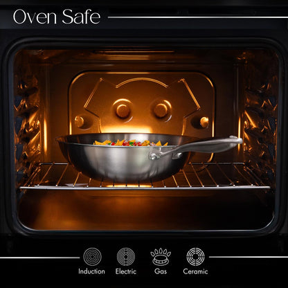 Wok Antiadherente de Acero Inoxidable de 28 cm con Tapa de Vidrio