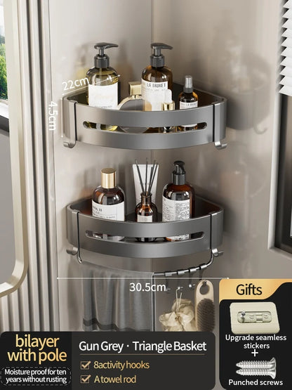 Estantería de baño de aluminio con ganchos – set de 2