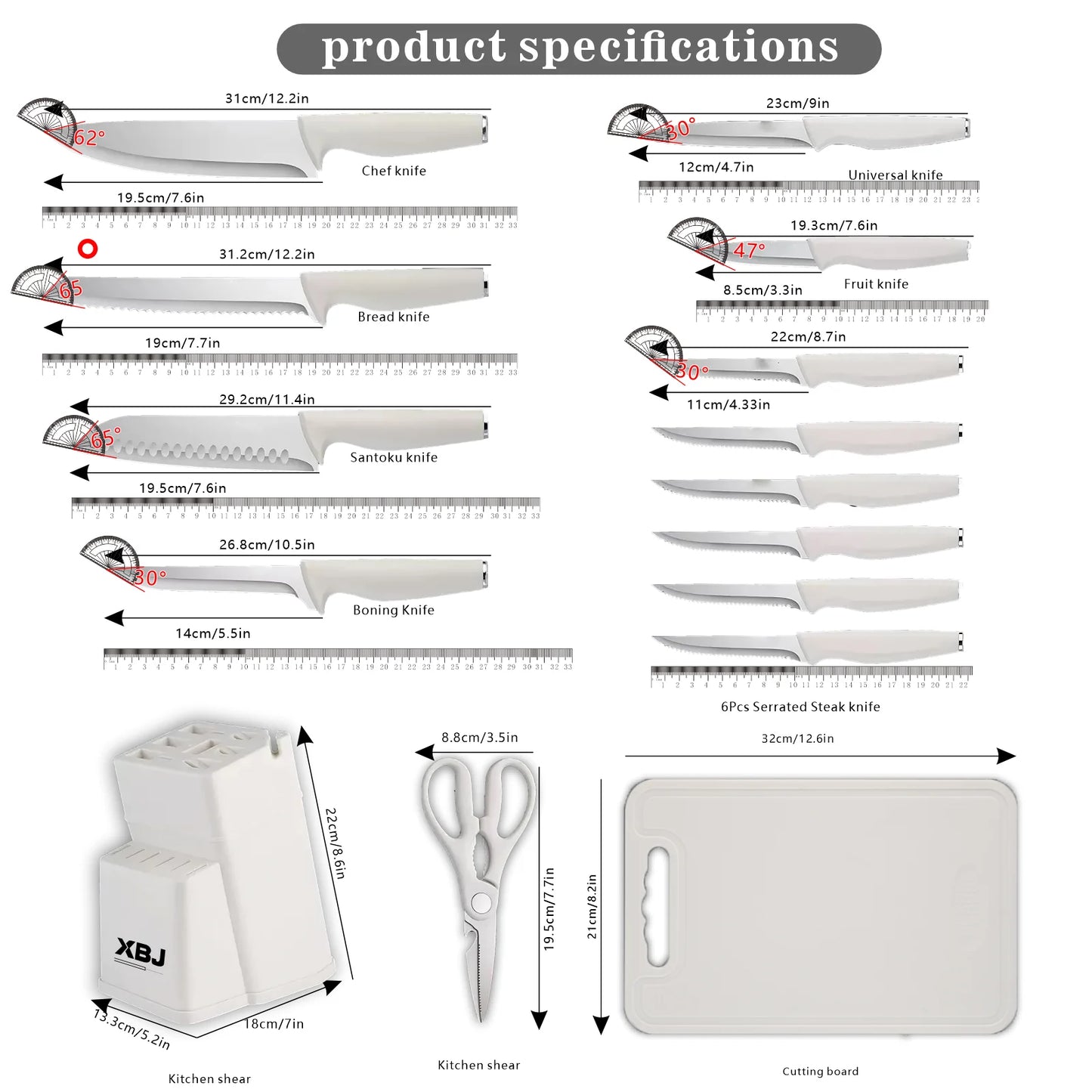 Juego de Cuchillos con Taco Blanco APEX PureBlade™