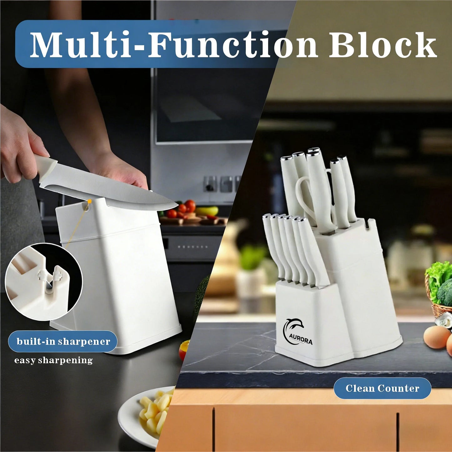 Juego de Cuchillos con Taco Blanco APEX PureBlade™