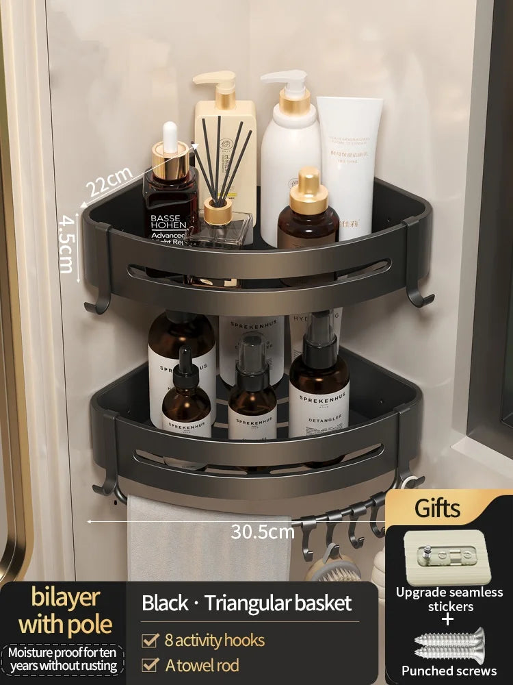 Estantería de baño de aluminio con ganchos – set de 2