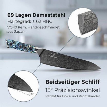 Juego de Cuchillos Apex Black Damascus - Mango de Abulón Azul