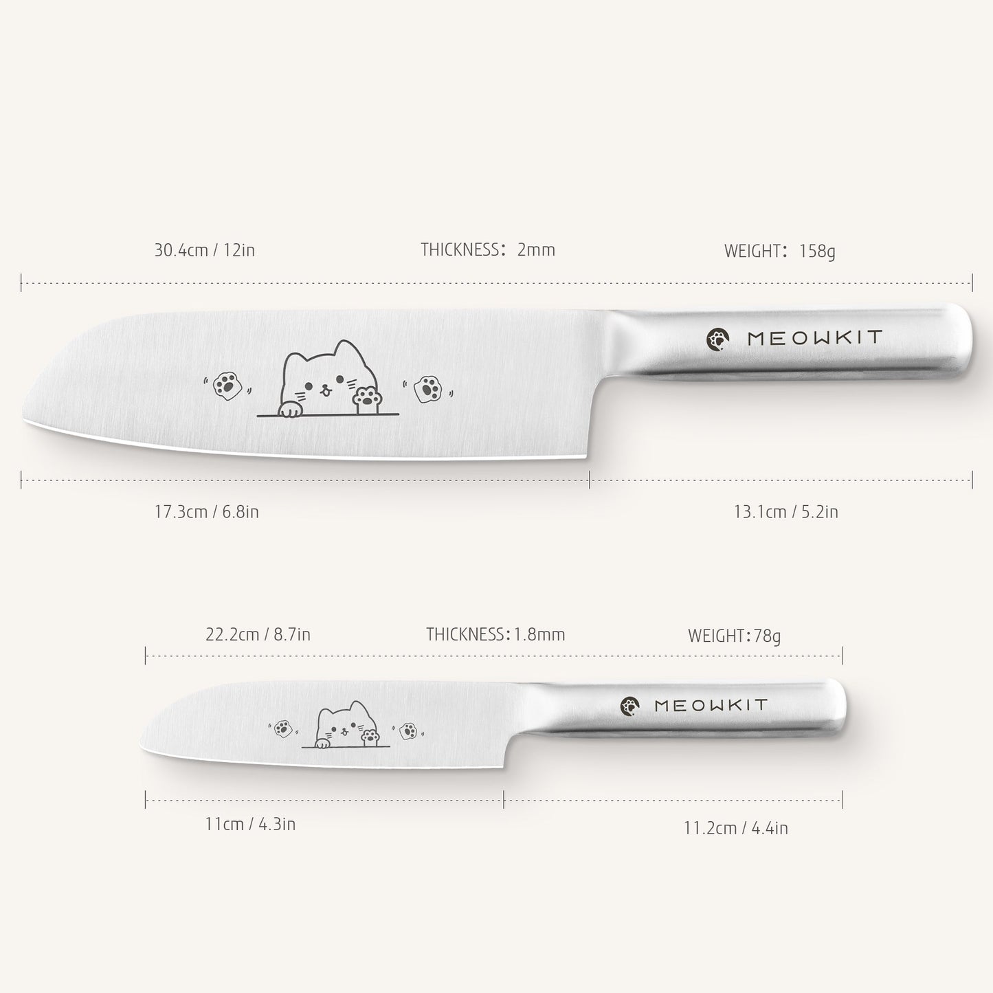 Cuchillos de Cocina Grabados con Gatos Meowkit - Juego de 2 Piezas