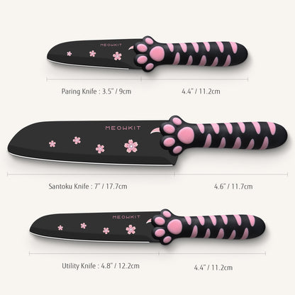 Juego de Cuchillos Meowkit de 3 Piezas sin Bloque Desmontable – Hojas con Revestimiento Antiadherente