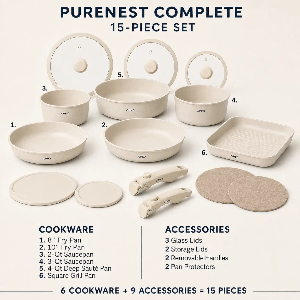 Juego de utensilios de cocina de cerámica PureNest™ de APEX